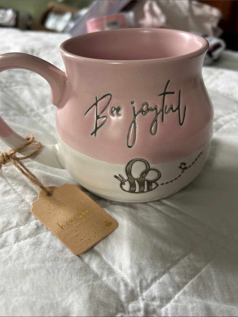 Be Joyful Pink Ceramic Mug - Bee Design